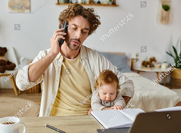 An overwhelmed parent with children nearby
